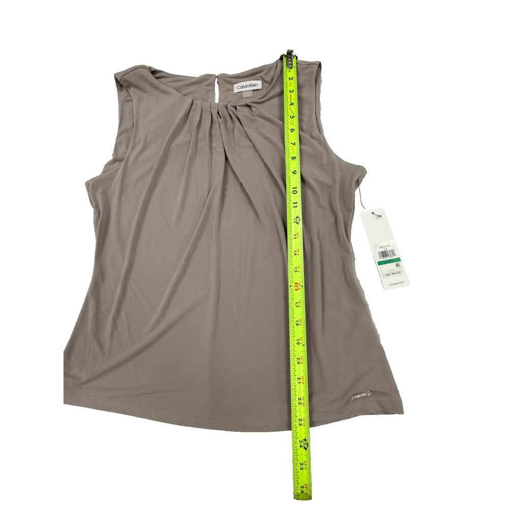 Calvin Klein Womens Sleeveless Blouse Size Large Taupe Pleated Neck NWT - Picture 5 of 8